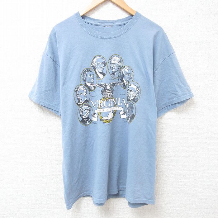 【50%OFF】XL★古着 半袖 ビンテージ Tシャツ メンズ 90年代 90s バージニア 大きいサイズ クルーネック 薄紺 ネイビー 25jul11 中古
