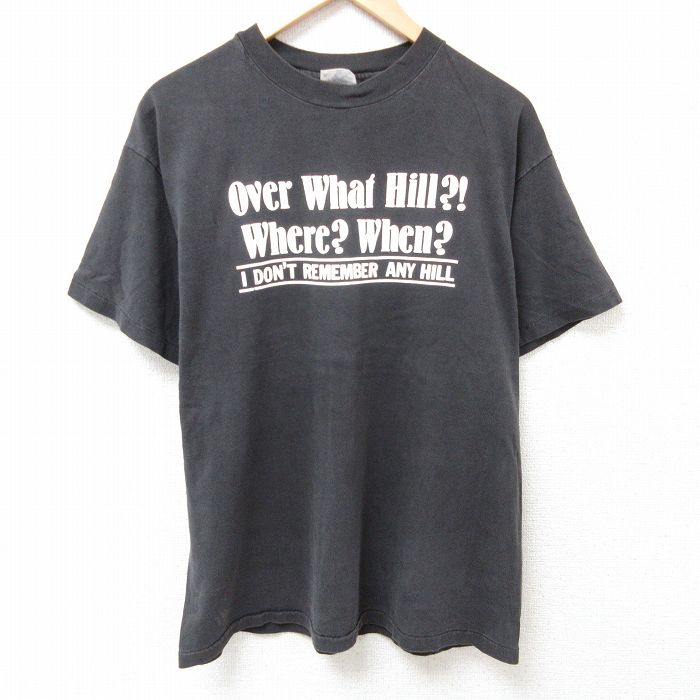 L★古着 ヘインズ Hanes 半袖 ビンテージ Tシャツ メンズ 90年代 90s メッセージ USA コットン クルーネック USA製 黒 ブラック 25jul11 中古
