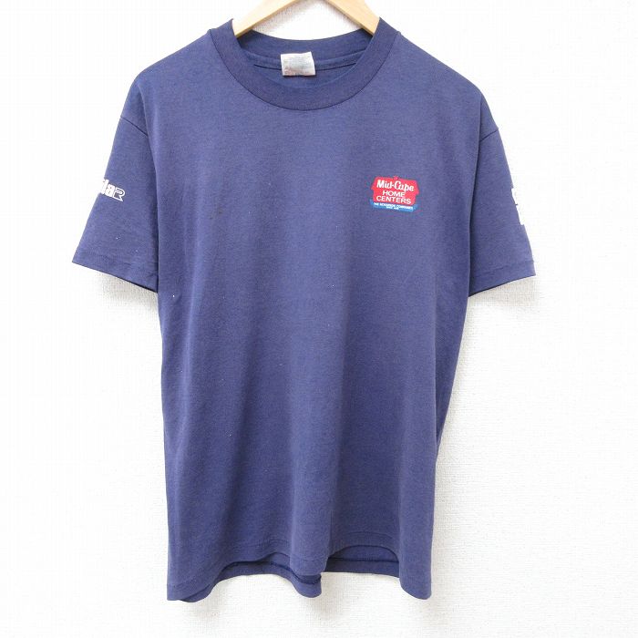 XL★古着 ヘインズ Hanes 半袖 ビンテージ Tシャツ メンズ 90年代 90s ホーム 大きいサイズ クルーネック USA製 紺 ネイビー 25jul11 中古