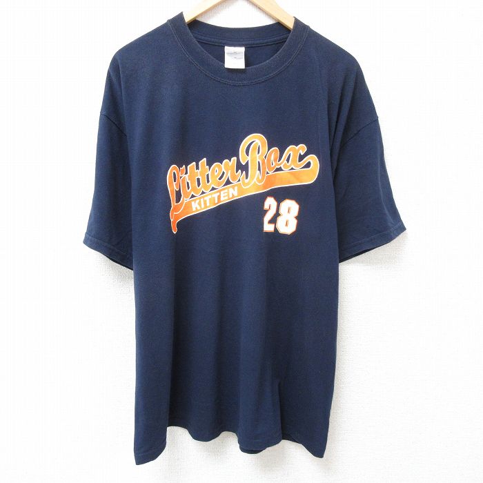 XL★古着 半袖 ビンテージ Tシャツ メンズ 00年代 00s KITTEN 大きいサイズ クルーネック 濃紺 ネイビー 25jul11 中古