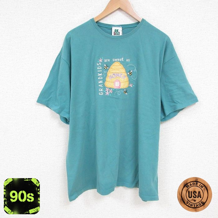 【50%OFF】90s 半袖Tシャツ ハチ刺繍 グリーン XL | 古着