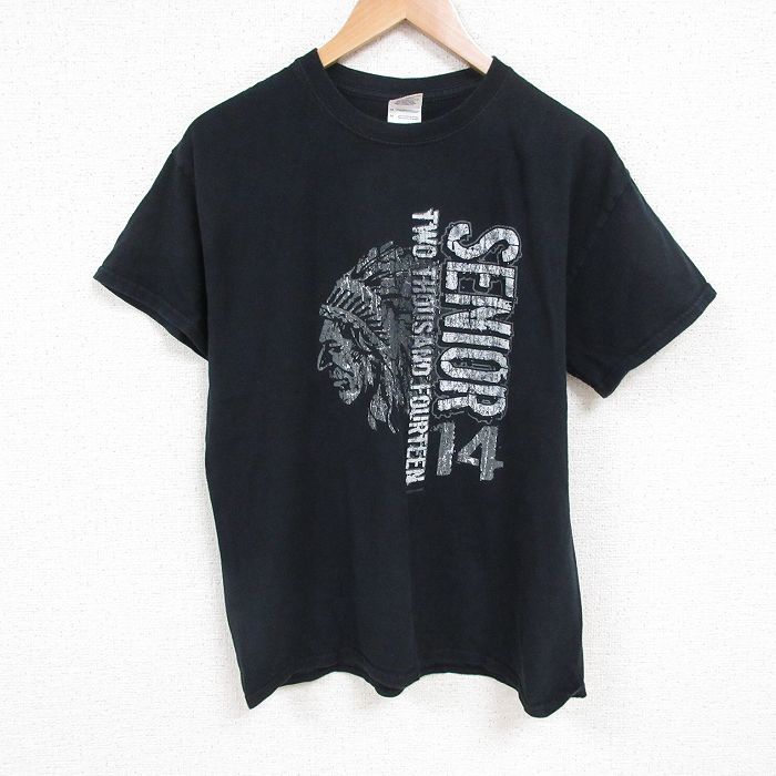 L★古着 半袖 ビンテージ Tシャツ メンズ 00年代 00s インディアン コットン クルーネック 黒 ブラック 25jul11 中古
