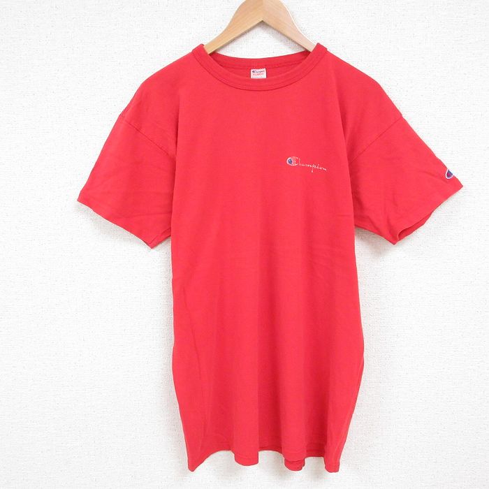 XL★古着 チャンピオン champion 半袖 ビンテージ Tシャツ メンズ 80年代 80s ワンポイントロゴ コットン クルーネック USA製 赤 レッド 25jul11 中古