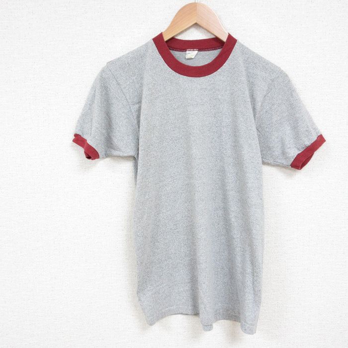 S★古着 タウンクラフト 半袖 ビンテージ Tシャツ メンズ 70年代 70s 無地 クルーネック グレー リンガー 霜降り 25jul11 中古