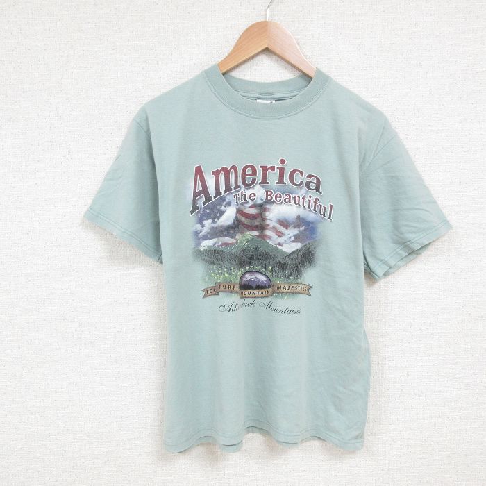 【50%OFF】L★古着 半袖 ビンテージ Tシャツ メンズ 00年代 00s 山 コットン クルーネック 薄紺 ネイビー 25jul11 中古