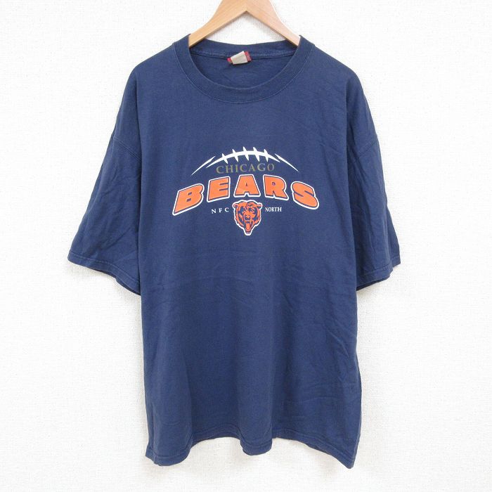 XL★古着 半袖 ビンテージ Tシャツ メンズ 00年代 00s NFL シカゴベアーズ 大きいサイズ コットン クルーネック 紺 ネイビー アメフト スーパーボウル 25jul11 中古
