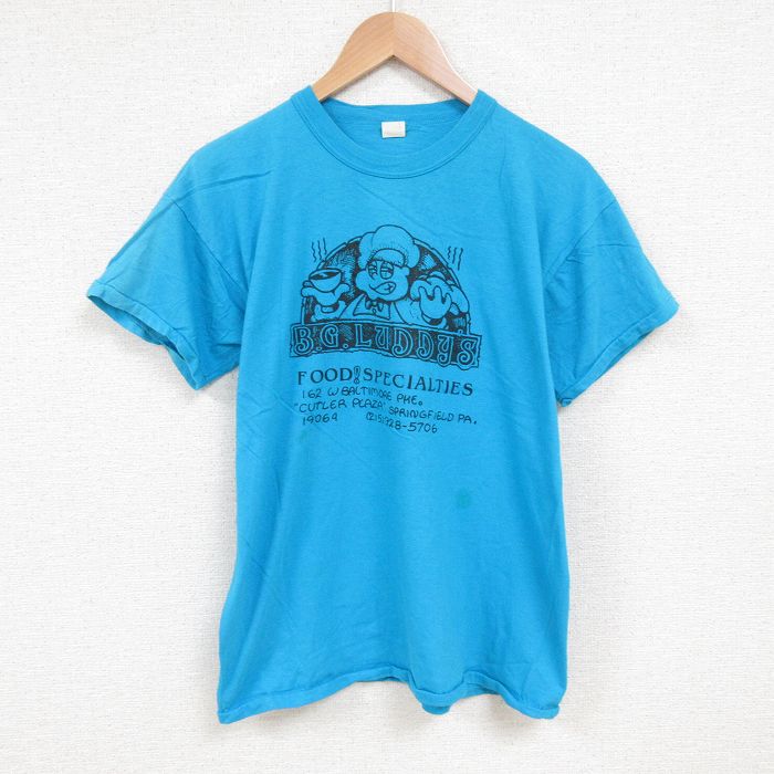 M★古着 半袖 ビンテージ Tシャツ メンズ 70年代 70s コック コットン クルーネック USA製 水色 25jul11 中古