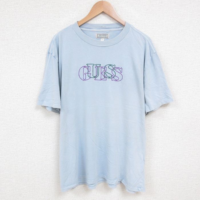 【50%OFF】ゲス 00s 半袖Tシャツ ビッグロゴ ネイビー XL | 古着