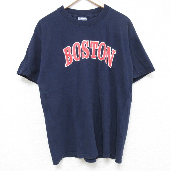 L★古着 半袖 ビンテージ Tシャツ メンズ 00年代 00s ボストン コットン クルーネック 紺 ネイビー 25jul11 中古
