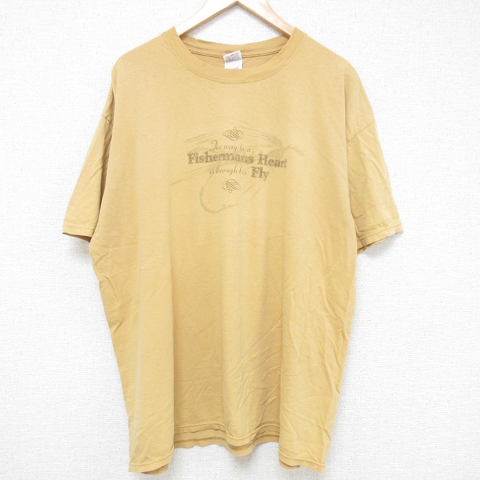 XL★古着 半袖 ビンテージ Tシャツ メンズ 00年代 00s フィッシャーマンズ 大きいサイズ コットン クルーネック 濃黄 イエロー 25jul11 中古