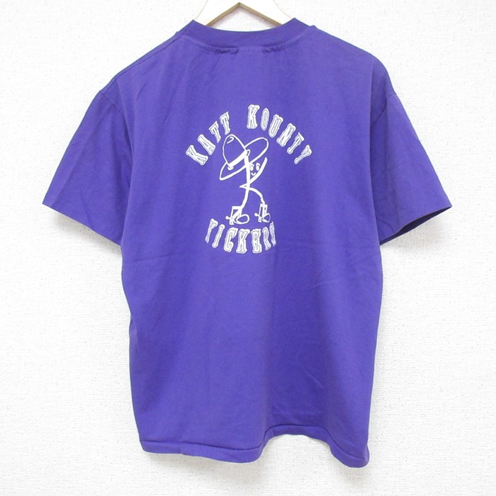L★古着 ヘインズ Hanes 半袖 ビンテージ Tシャツ メンズ 90年代 90s キッカーズ クルーネック USA製 紫 パープル 25jul11 中古