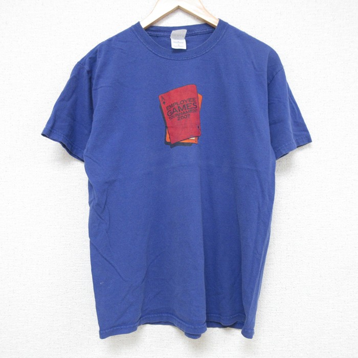 M★古着 半袖 ビンテージ Tシャツ メンズ 00年代 00s トランプ コットン クルーネック 紺 ネイビー 25jul11 中古
