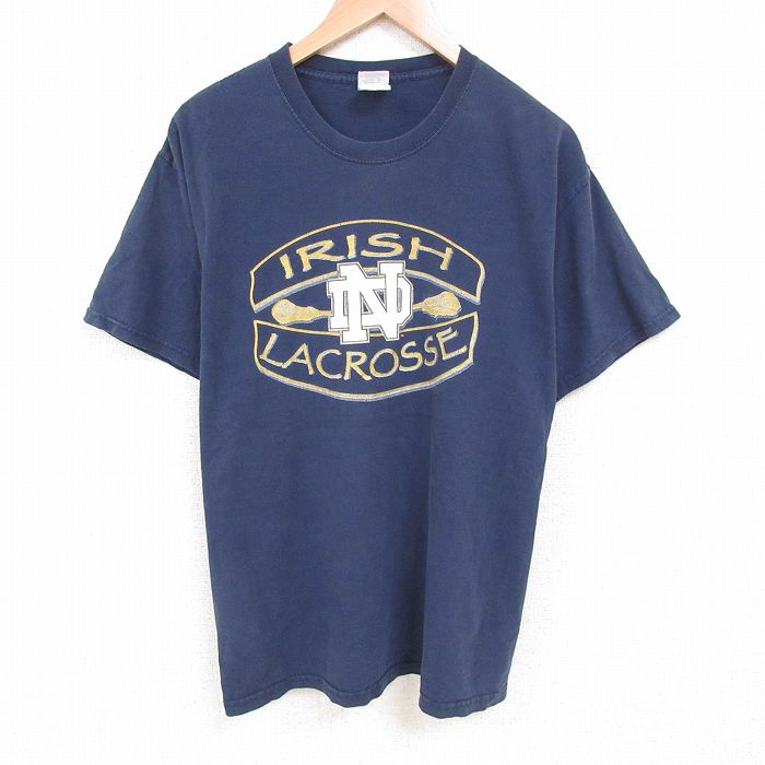 XL★古着 半袖 ビンテージ Tシャツ メンズ 00年代 00s ラクロス コットン クルーネック 紺 ネイビー 25jul12 中古
