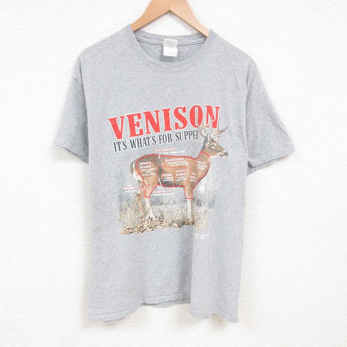 XL★古着 半袖 ビンテージ Tシャツ メンズ 00年代 00s シカ クルーネック グレー 霜降り 25jul12 中古