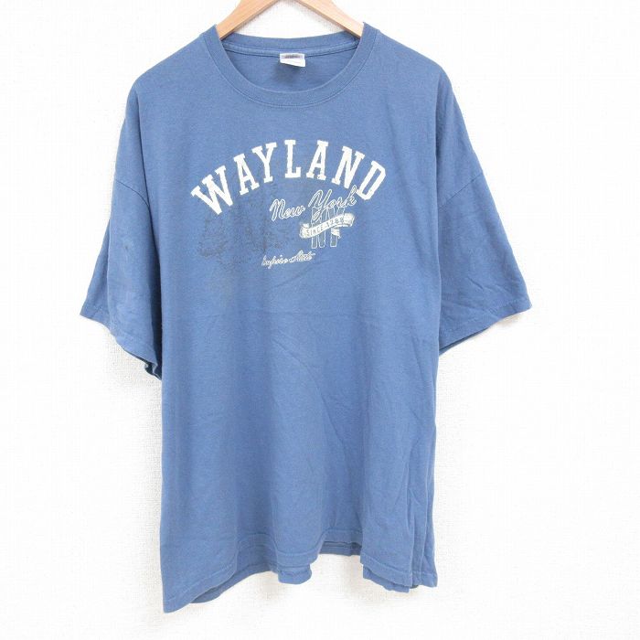 XL★古着 半袖 ビンテージ Tシャツ メンズ 00年代 00s WAYLAND 大きいサイズ コットン クルーネック 薄紺 ネイビー 25jul12 中古