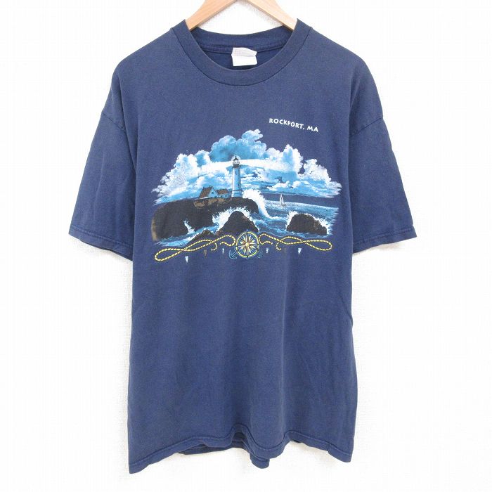 ヘインズ 00s 半袖Tシャツ 灯台 ネイビー XL | 古着