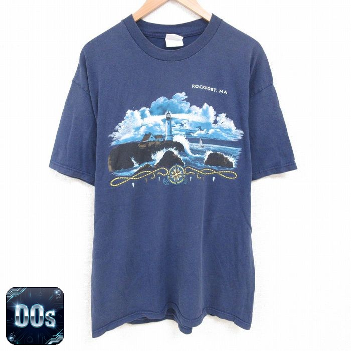 【50%OFF】ヘインズ 00s 半袖Tシャツ 灯台 ネイビー XL | 古着