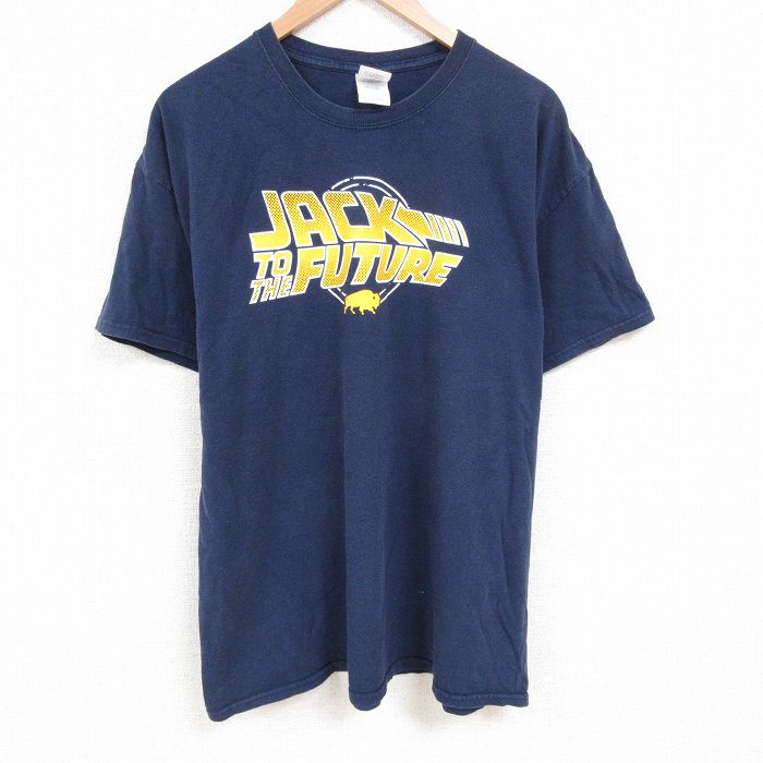XL★古着 半袖 ビンテージ Tシャツ メンズ 00年代 00s JACK 大きいサイズ コットン クルーネック 紺 ネイビー 25jul12 中古
