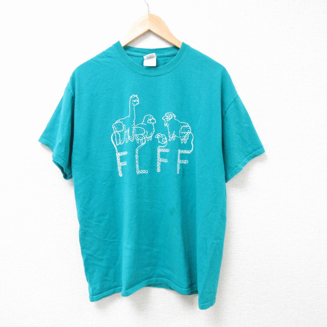 L★古着 半袖 ビンテージ Tシャツ メンズ 00年代 00s FLFF コットン クルーネック 緑 グリーン 25jul14 中古