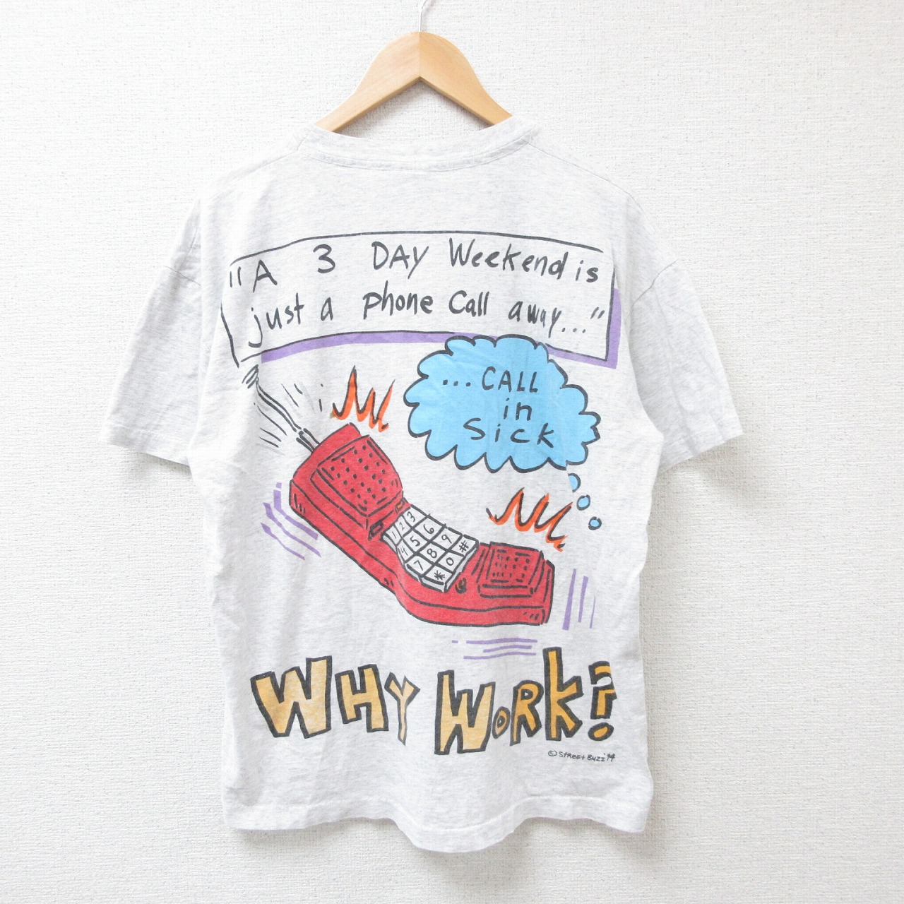 【50%OFF】XL★古着 半袖 ビンテージ Tシャツ メンズ 90年代 90s 電話 コットン クルーネック USA製 薄グレー 霜降り 【spe】 25jul14 中古