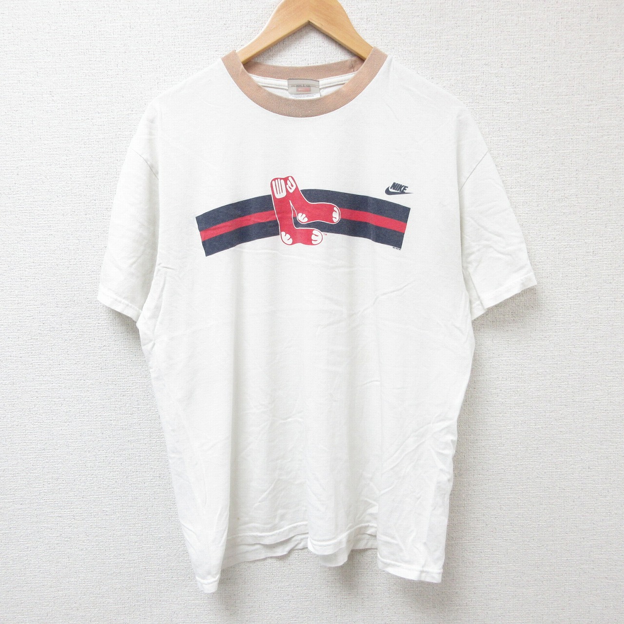 XL★古着 ナイキ NIKE 半袖 ビンテージ Tシャツ メンズ 00年代 00s レッドソックス コットン クルーネック 白 ホワイト リンガー 25jul14 中古