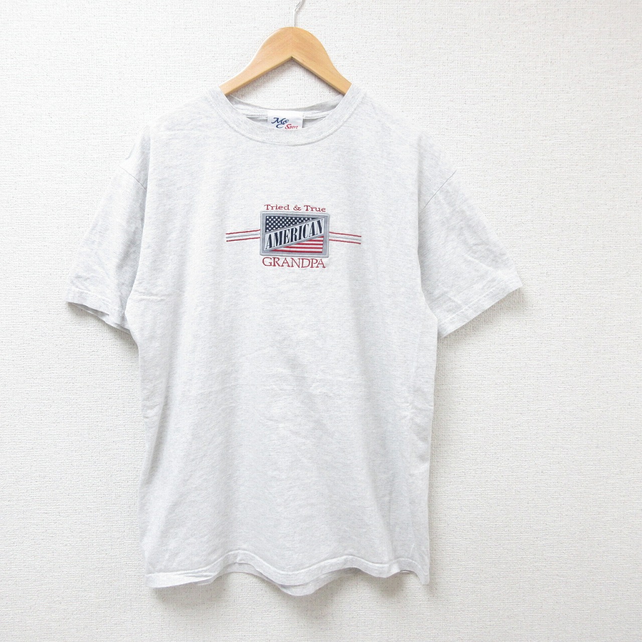 【50%OFF】L★古着 半袖 ビンテージ Tシャツ メンズ 00年代 00s グランパ 刺繍 コットン クルーネック 薄グレー 霜降り 25jul14 中古