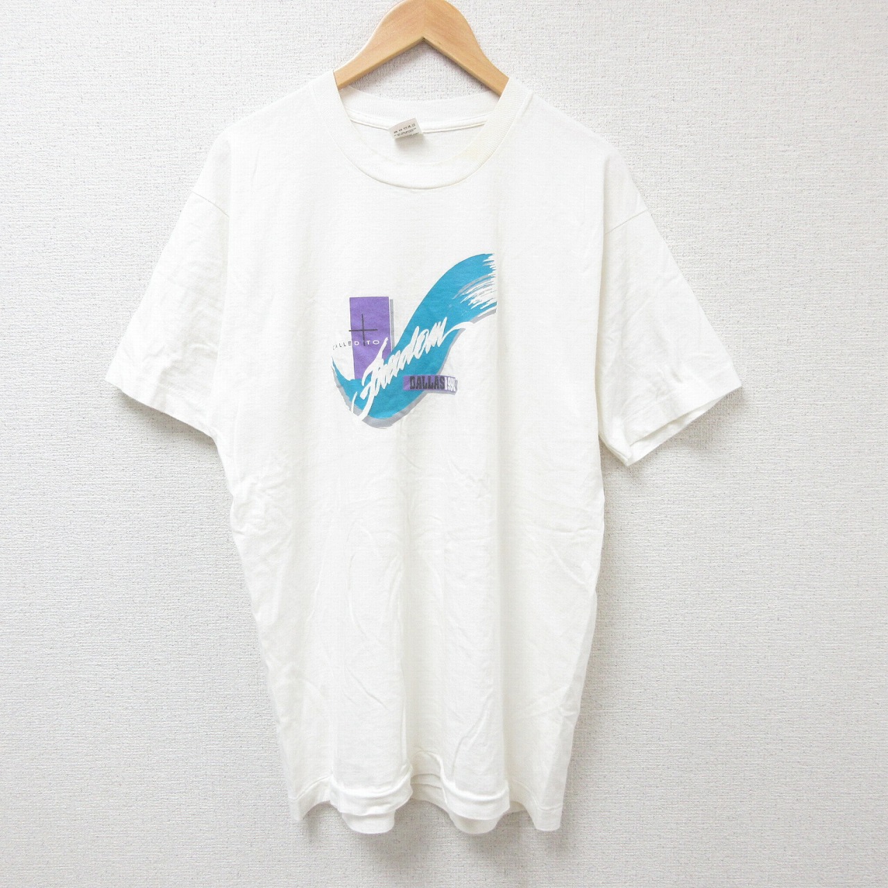 XL★古着 フルーツオブザルーム 半袖 ビンテージ Tシャツ メンズ 90年代 90s ダラス コットン クルーネック USA製 白 ホワイト 25jul14 中古