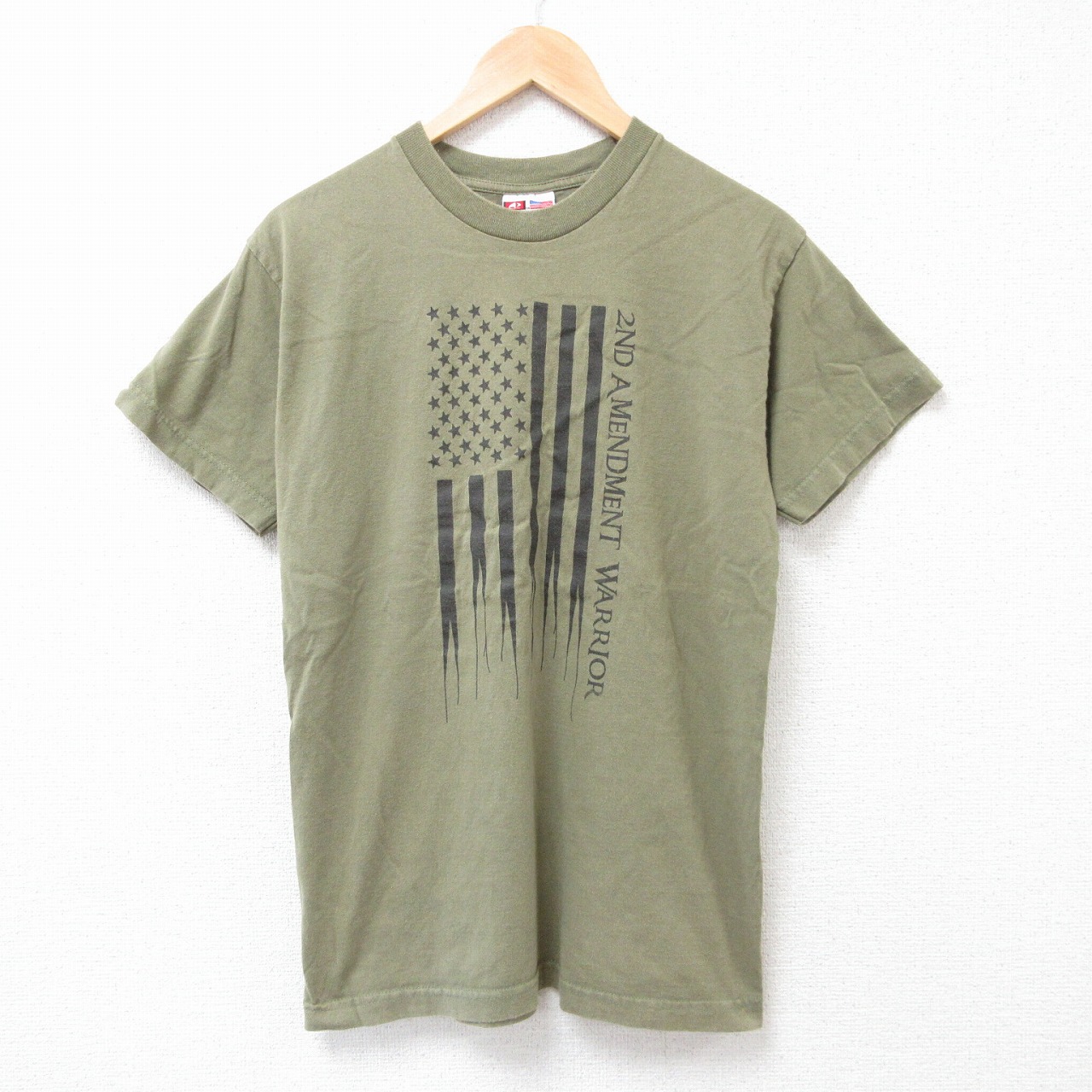 M★古着 半袖 ビンテージ Tシャツ メンズ 90年代 90s 星条旗 コットン クルーネック USA製 薄緑 グリーン 25jul14 中古