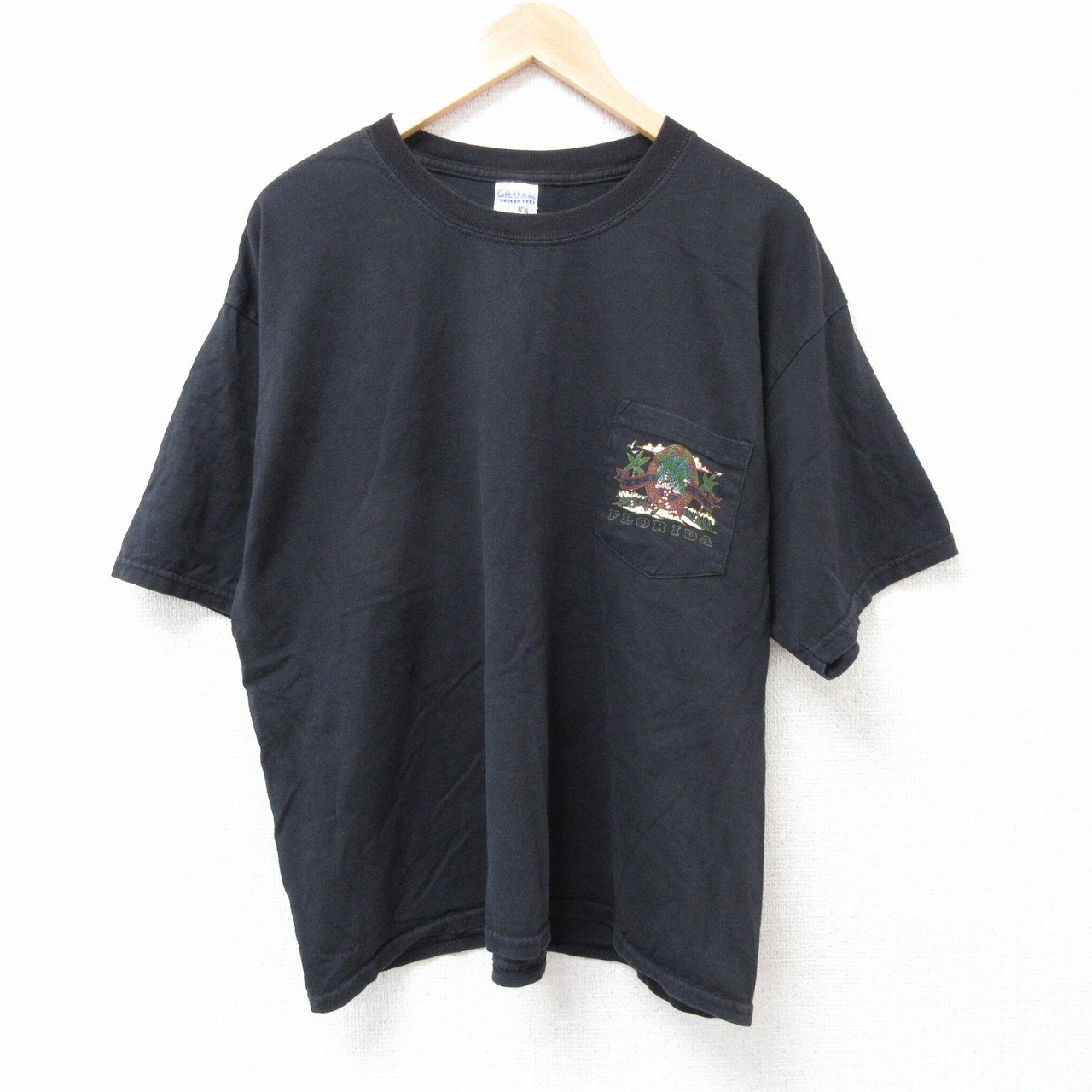 XL★古着 半袖 ビンテージ Tシャツ メンズ 00年代 00s フロリダ 胸ポケット付き 大きいサイズ コットン クルーネック 黒 ブラック 25jul14 中古