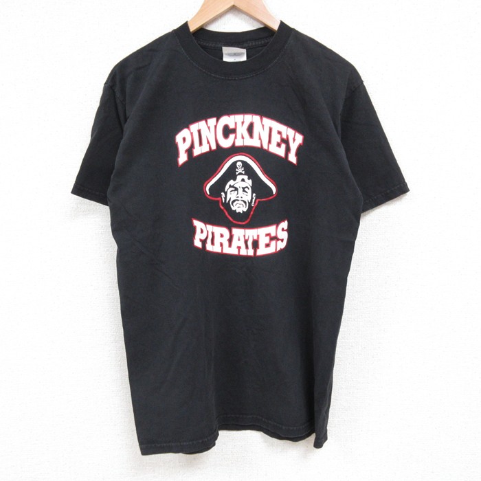 M★古着 半袖 ビンテージ Tシャツ メンズ 00年代 00s 海賊 コットン クルーネック 黒 ブラック 25jul14 中古