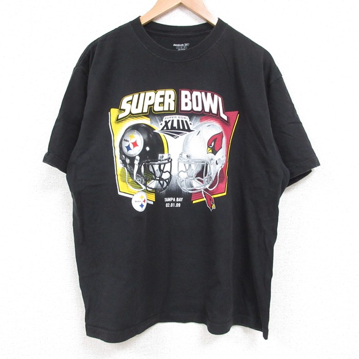 L★古着 リーボック REEBOK 半袖 ビンテージ Tシャツ メンズ 00年代 00s NFL ピッツバーグスティーラーズ コットン クルーネック 黒 ブラック アメフト スーパーボウル 25jul14 中古