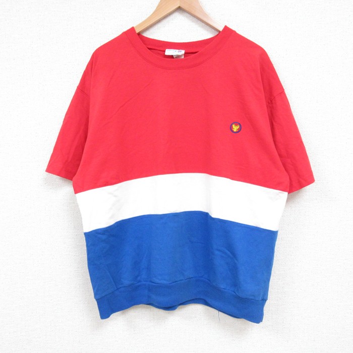 XL★古着 半袖 ビンテージ Tシャツ メンズ 90年代 90s マルチカラー USA製 クルーネック 赤 レッド 25jul14 中古