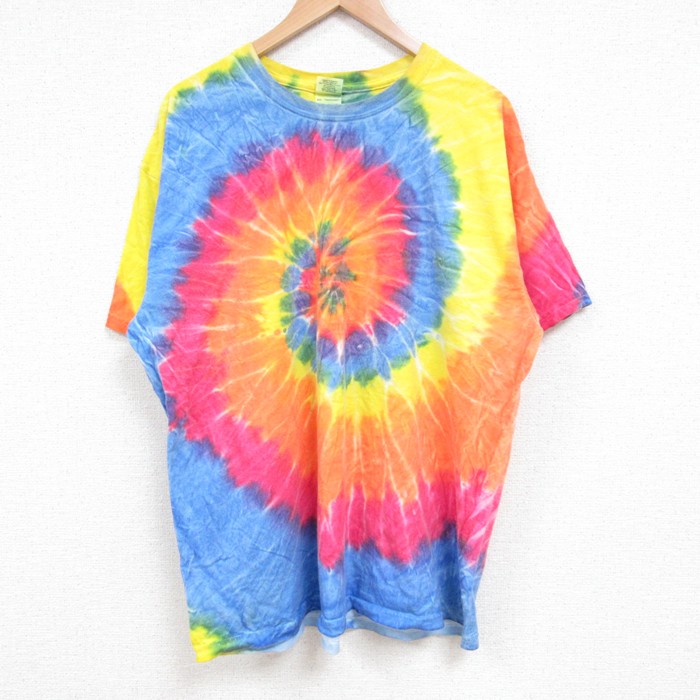 XL★古着 半袖 ビンテージ Tシャツ メンズ 00年代 00s 無地 大きいサイズ コットン クルーネック オレンジ タイダイ 25jul14 中古