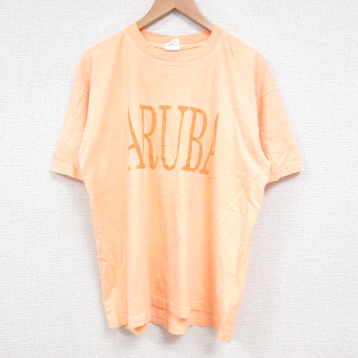 XL★古着 半袖 ビンテージ Tシャツ メンズ 90年代 90s ARUBA コットン クルーネック USA製 オレンジ 【spe】 25jul14 中古