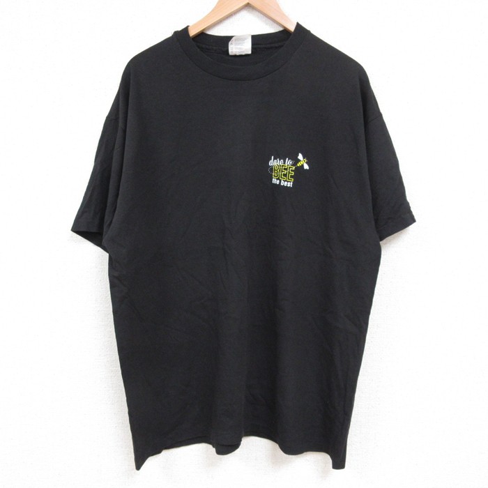 【50%OFF】XL★古着 ヘインズ Hanes 半袖 ビンテージ Tシャツ メンズ 90年代 90s ハチ コットン クルーネック 黒 ブラック 25jul14 中古