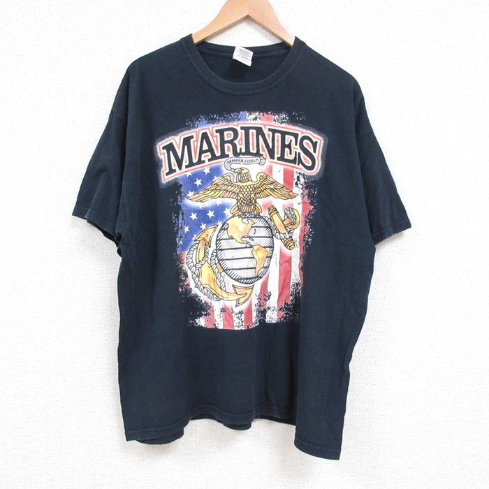 XL★古着 半袖 ビンテージ Tシャツ メンズ 00年代 00s マリーンズ コットン クルーネック 紺 ネイビー 25jul14 中古