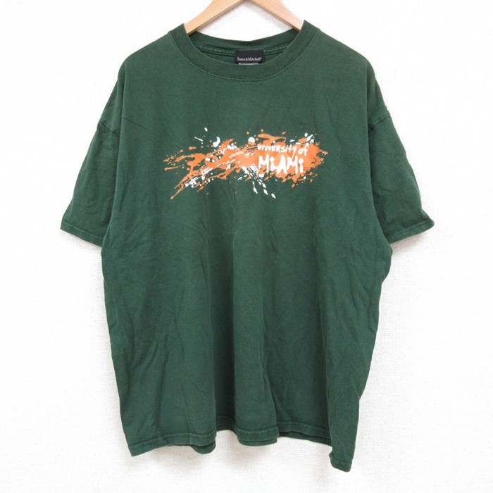 XL★古着 半袖 ビンテージ Tシャツ メンズ 00年代 00s マイアミ コットン クルーネック 緑 グリーン 25jul14 中古