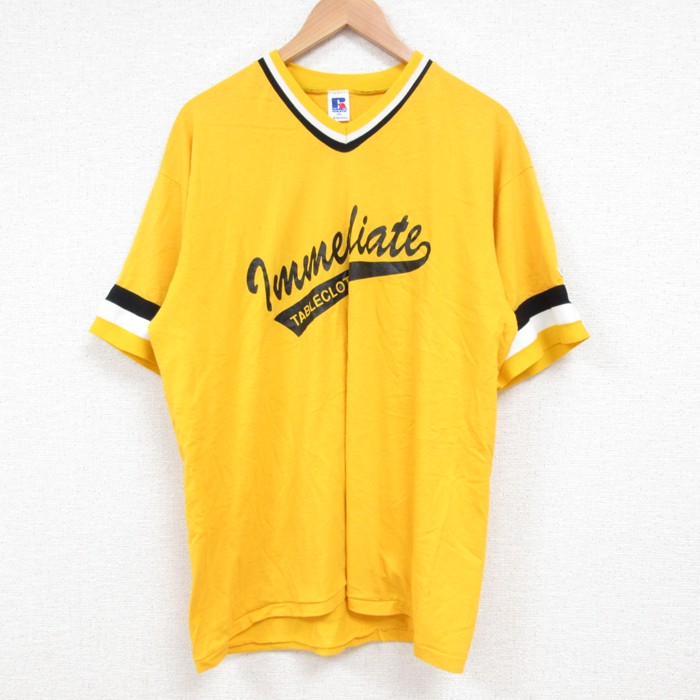 ラッセル 90s 半袖Tシャツ TABLECLOTH イエロー XL | 古着