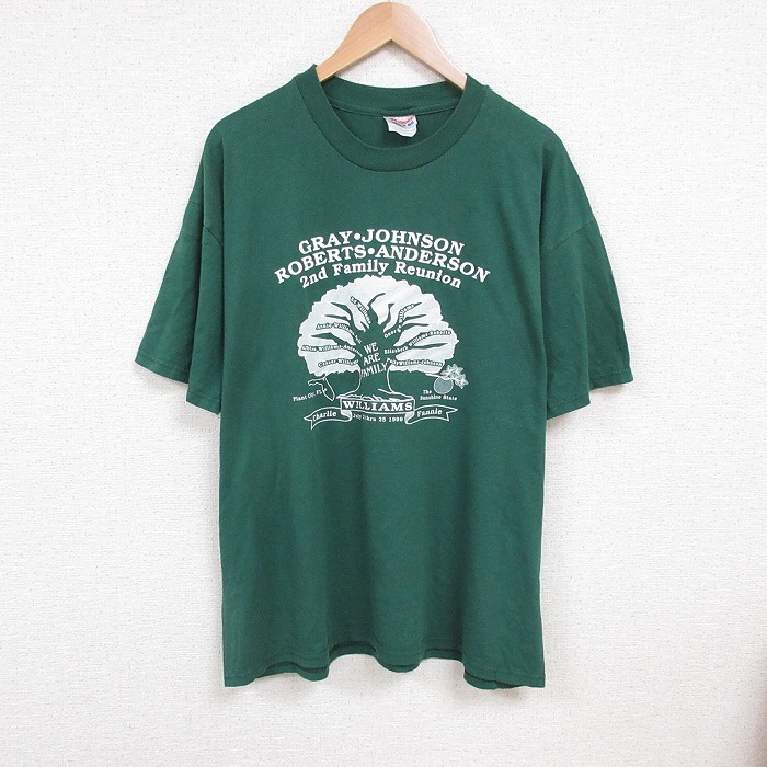 XL★古着 ヘインズ Hanes 半袖 ビンテージ Tシャツ メンズ 00年代 00s 木 大きいサイズ クルーネック 緑 グリーン 25jul16 中古