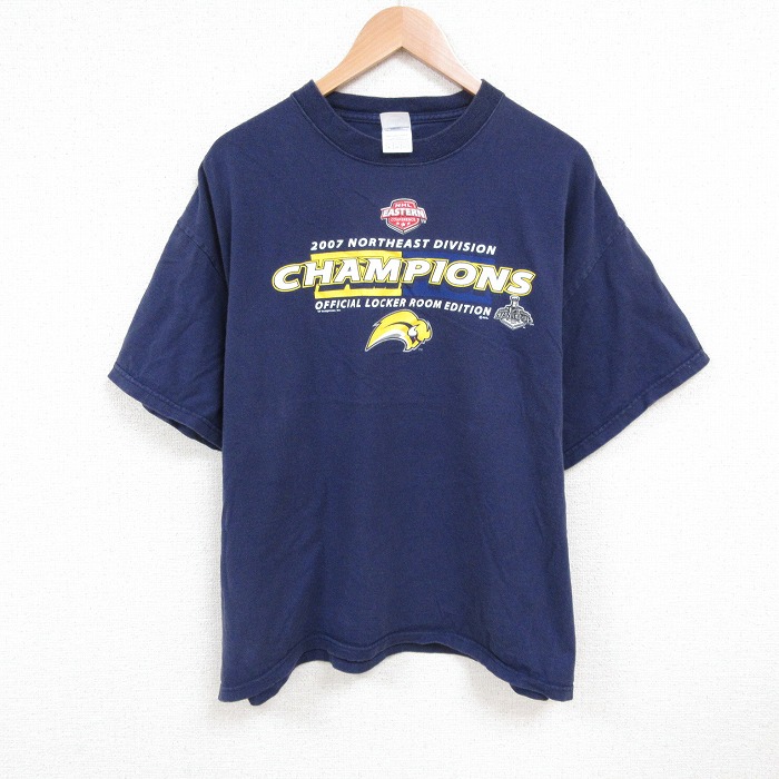 XL★古着 半袖 ビンテージ Tシャツ メンズ 00年代 00s NHL バッファローセイバーズ 大きいサイズ コットン クルーネック 紺 ネイビー アイスホッケー 25jul16 中古