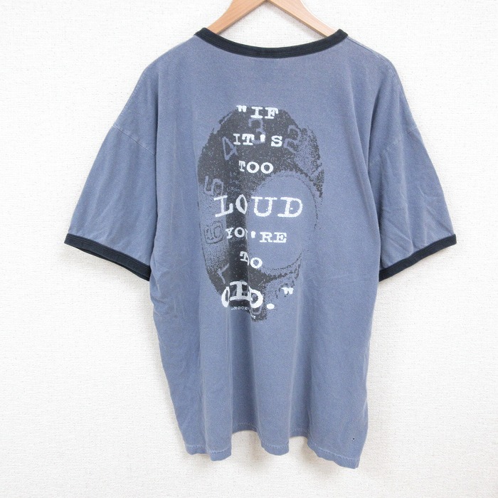 XL★古着 半袖 ビンテージ Tシャツ メンズ 00年代 00s LOUD 大きいサイズ コットン クルーネック 薄紺 ネイビー 霜降り リンガー 25jul16 中古