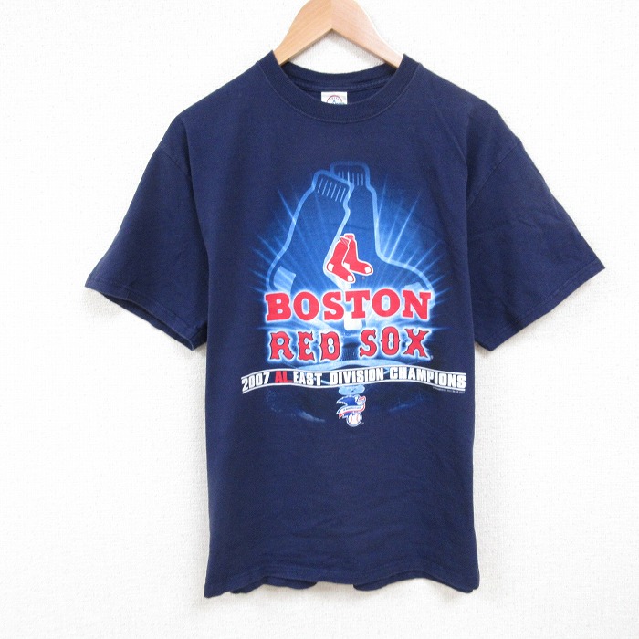 L★古着 半袖 ビンテージ Tシャツ メンズ 00年代 00s MLB ボストンレッドソックス コットン クルーネック 紺 ネイビー メジャーリーグ ベースボール 野球 25jul16 中古
