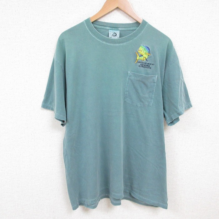 XL★古着 半袖 ビンテージ Tシャツ メンズ 00年代 00s シーラ 胸ポケット付き コットン クルーネック 青緑 霜降り 25jul16 中古