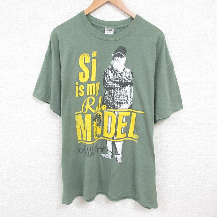 XL★古着 半袖 ビンテージ Tシャツ メンズ 00年代 00s ダックダナスティ 大きいサイズ クルーネック 薄緑 グリーン 霜降り 25jul16 中古