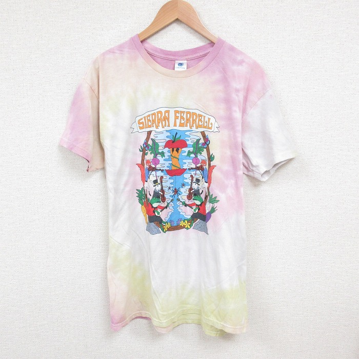 L★古着 半袖 ビンテージ Tシャツ メンズ 00年代 00s カエル コットン クルーネック 薄ピンク タイダイ 25jul16 中古