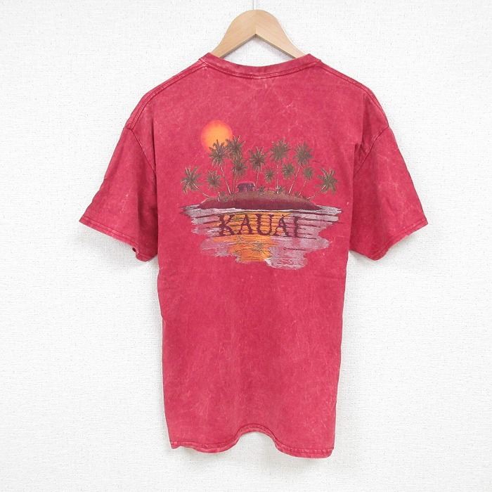 L★古着 半袖 ビンテージ Tシャツ メンズ 00年代 00s KAVAIコットン クルーネック 赤 レッド タイダイ 25jul16 中古
