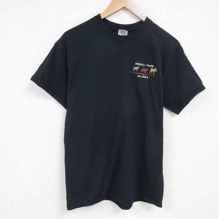 M★古着 半袖 ビンテージ Tシャツ メンズ 00年代 00s アラスカ コットン クルーネック 黒 ブラック 25jul16 中古