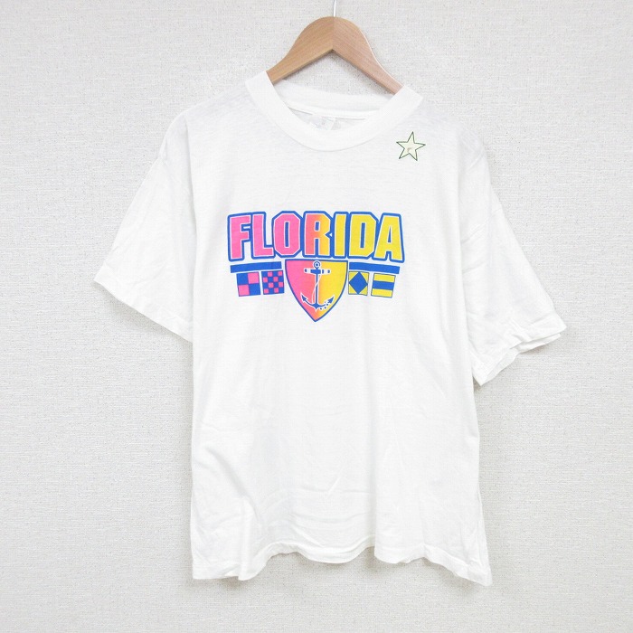 XL★古着 半袖 ビンテージ Tシャツ メンズ 90年代 90s フロリダ コットン クルーネック 白 ホワイト 25jul16 中古