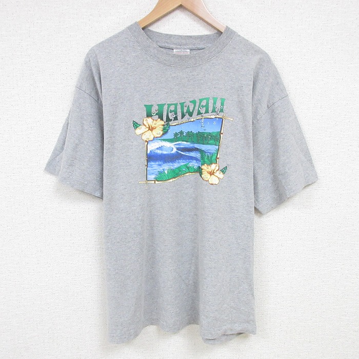 XL★古着 半袖 ビンテージ Tシャツ メンズ 00年代 00s ハワイ クルーネック グレー 霜降り 25jul16 中古