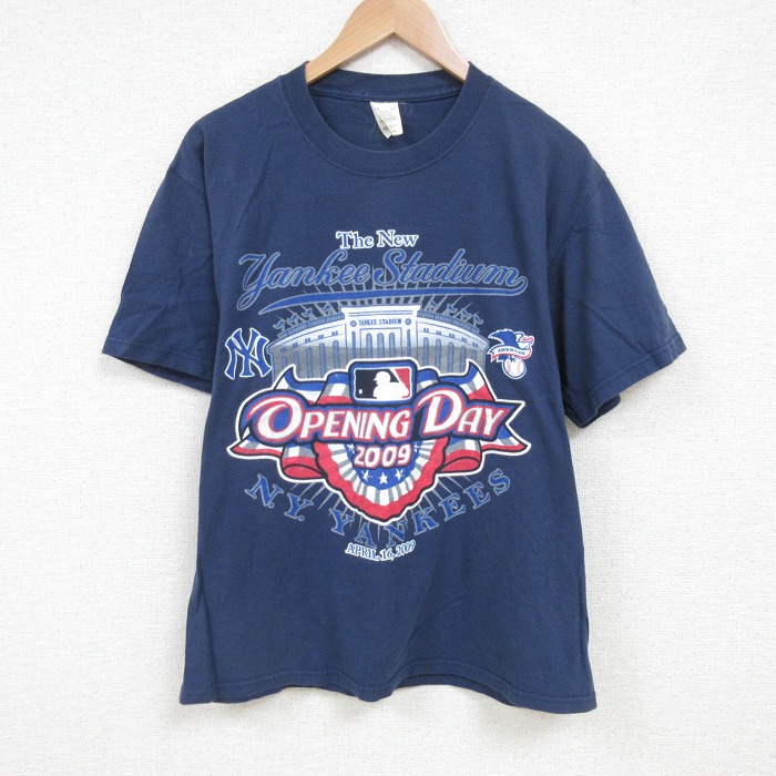 L★古着 半袖 ビンテージ Tシャツ メンズ 00年代 00s MLB ニューヨークヤンキース 松井秀喜 55 コットン クルーネック 紺 ネイビー 【spe】 メジャーリーグ ベースボール 野球 25jul16 中古